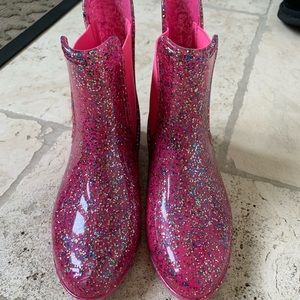 Crewcuts girls size 3 rain boots EUC pink glitter